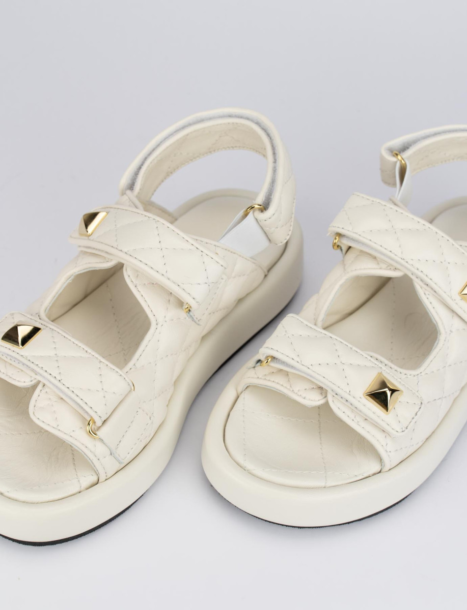 Low heel sandals heel 1 cm white leather