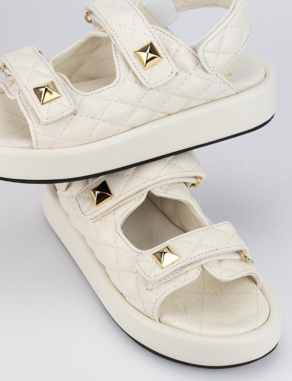Low heel sandals heel 1 cm white leather