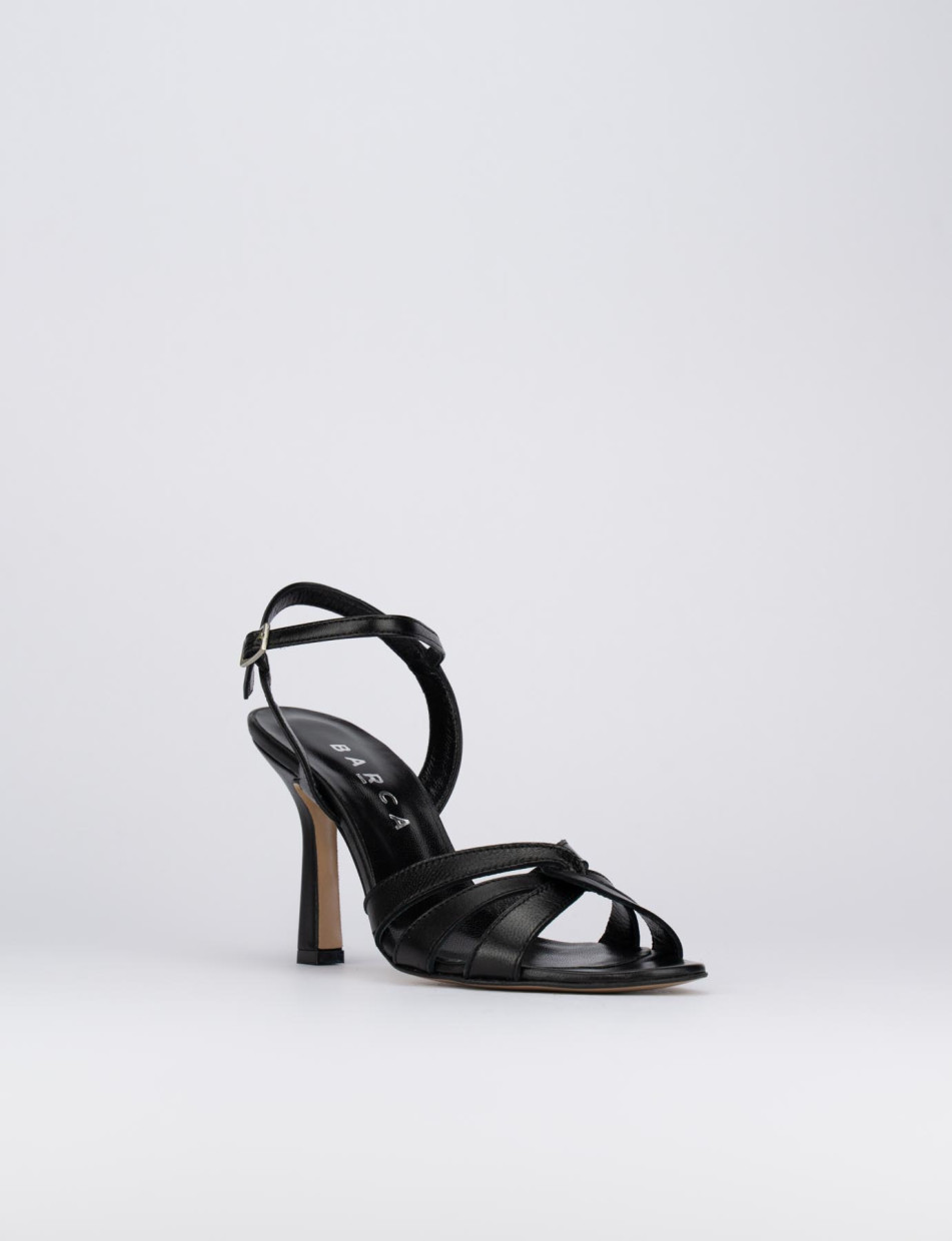 High heel sandals heel 9 cm black leather