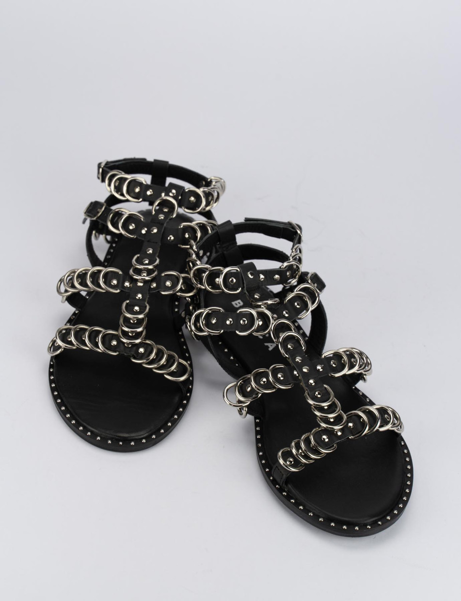 Low heel sandals heel 1 cm black leather