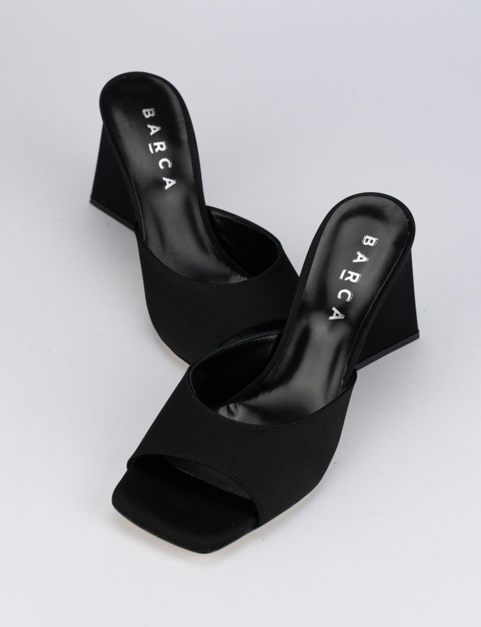 Slippers heel 8 cm black satin