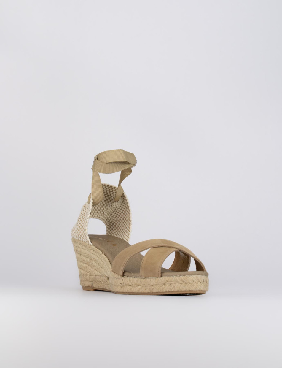 Sandalo espadrilla zeppa 6 cm beige camoscio