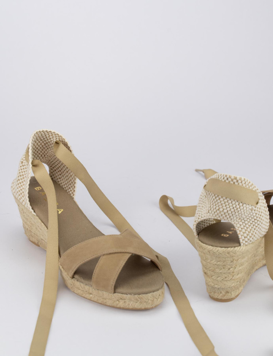 Sandalo espadrilla zeppa 6 cm beige camoscio