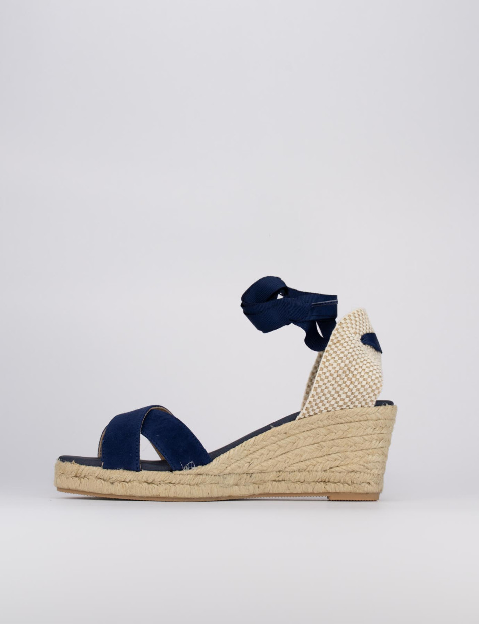 Sandalo espadrilla zeppa 6 cm blu camoscio