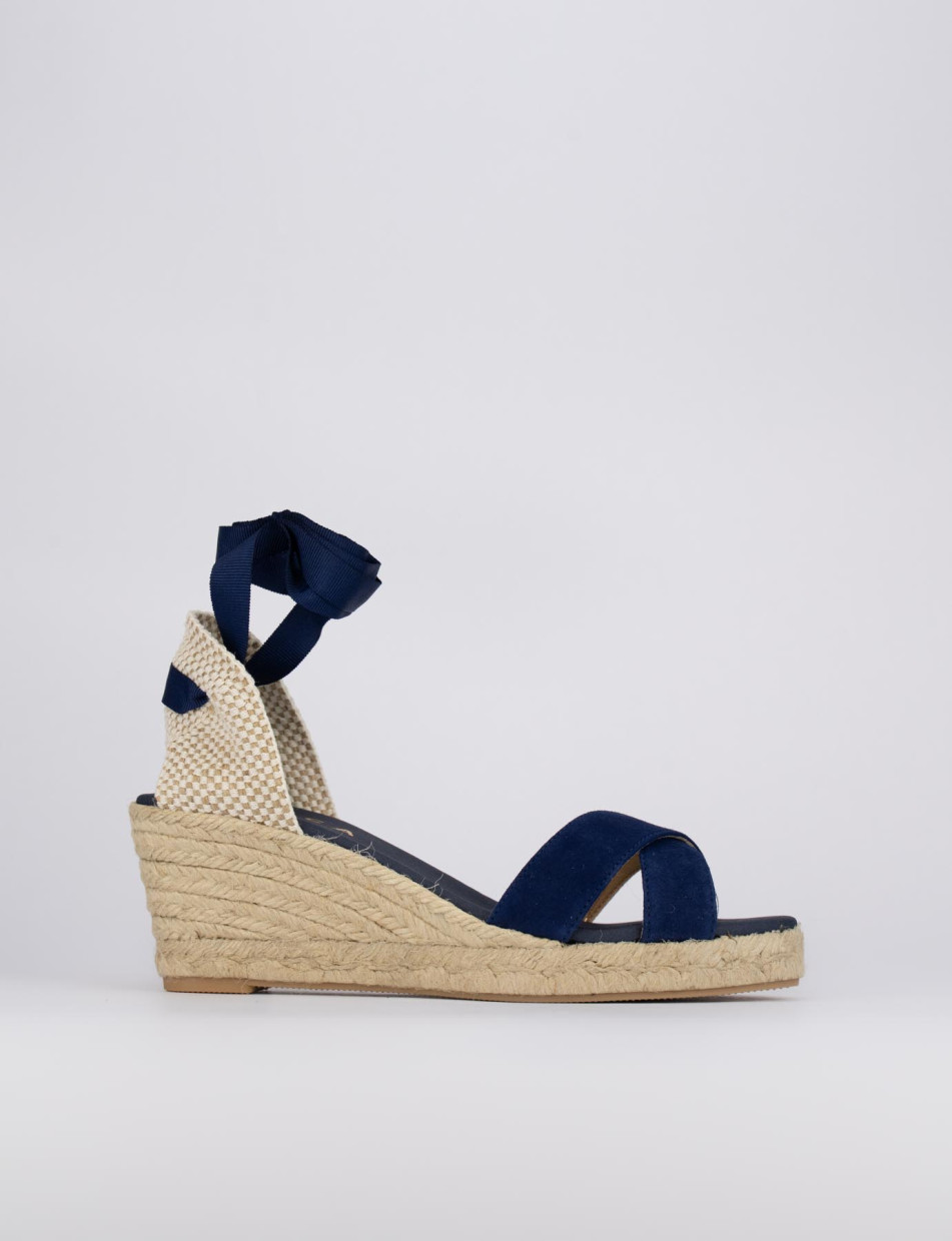 Sandalo espadrilla zeppa 6 cm blu camoscio