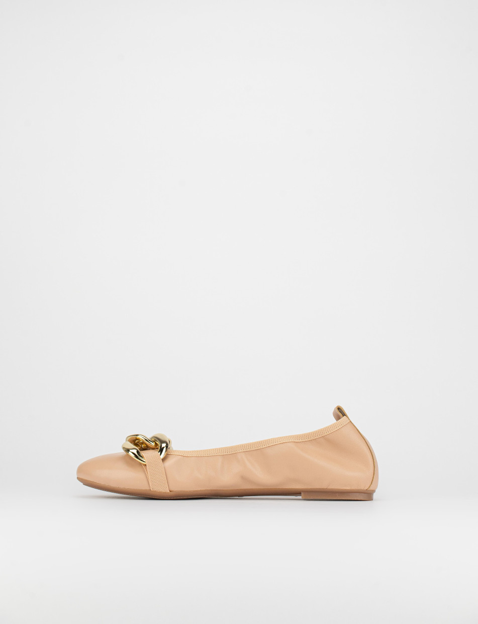 Ballerina tacco 1 cm beige pelle