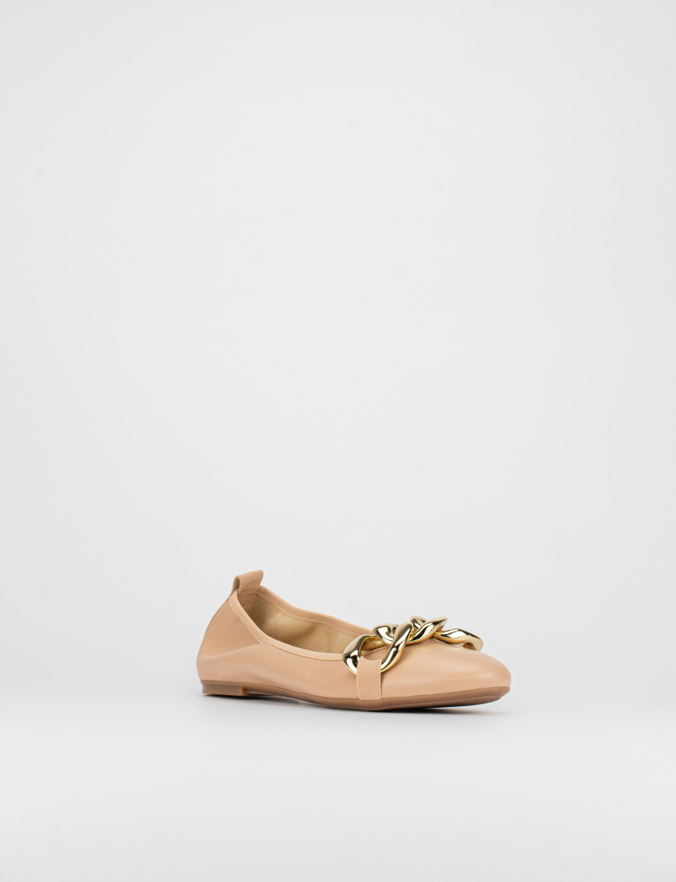 Ballerina tacco 1 cm beige pelle