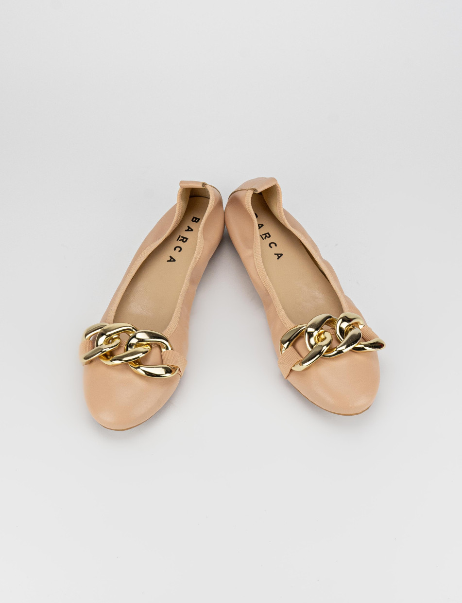 Flat shoes woman heel 1 cm beige leather Barca Stores