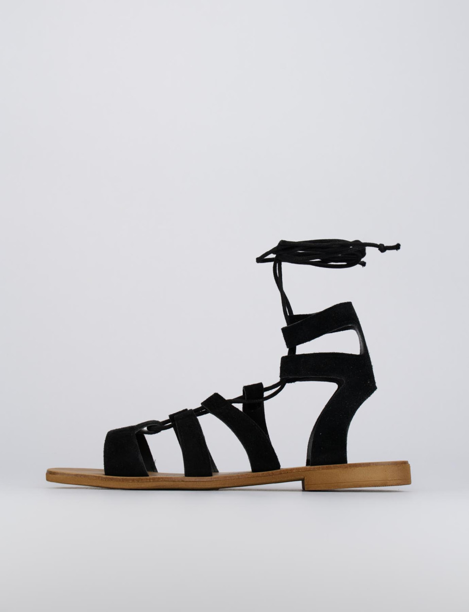 Low heel sandals heel 1 cm black chamois