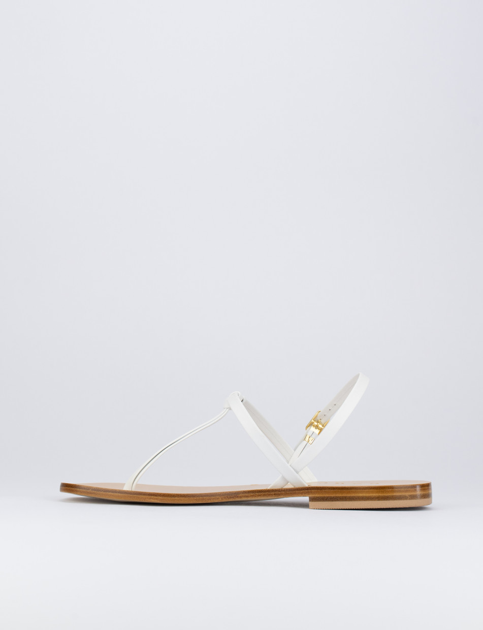 Flip flops heel 1 cm white leather