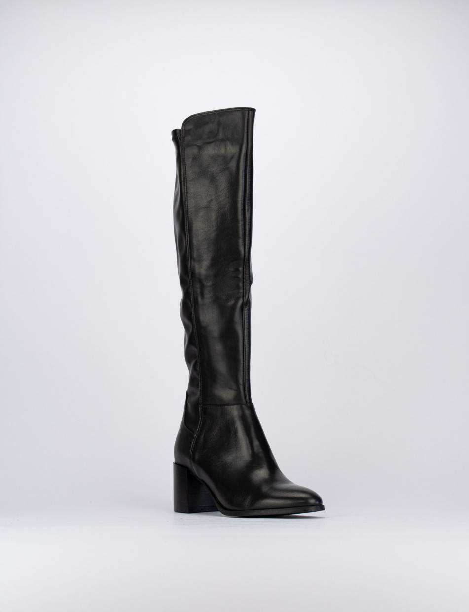 High heel boots woman heel 5 cm black leather | Barca Stores