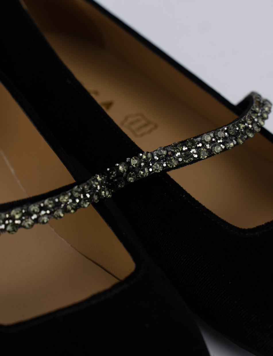 Flat shoes heel 1 cm black velvet