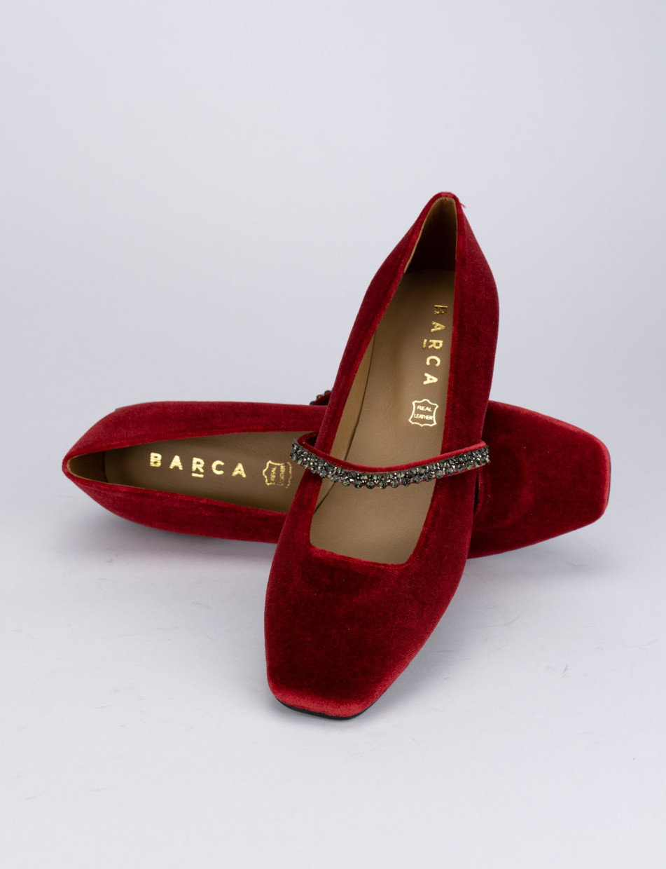 Ballerina tacco 1 cm rosso velluto