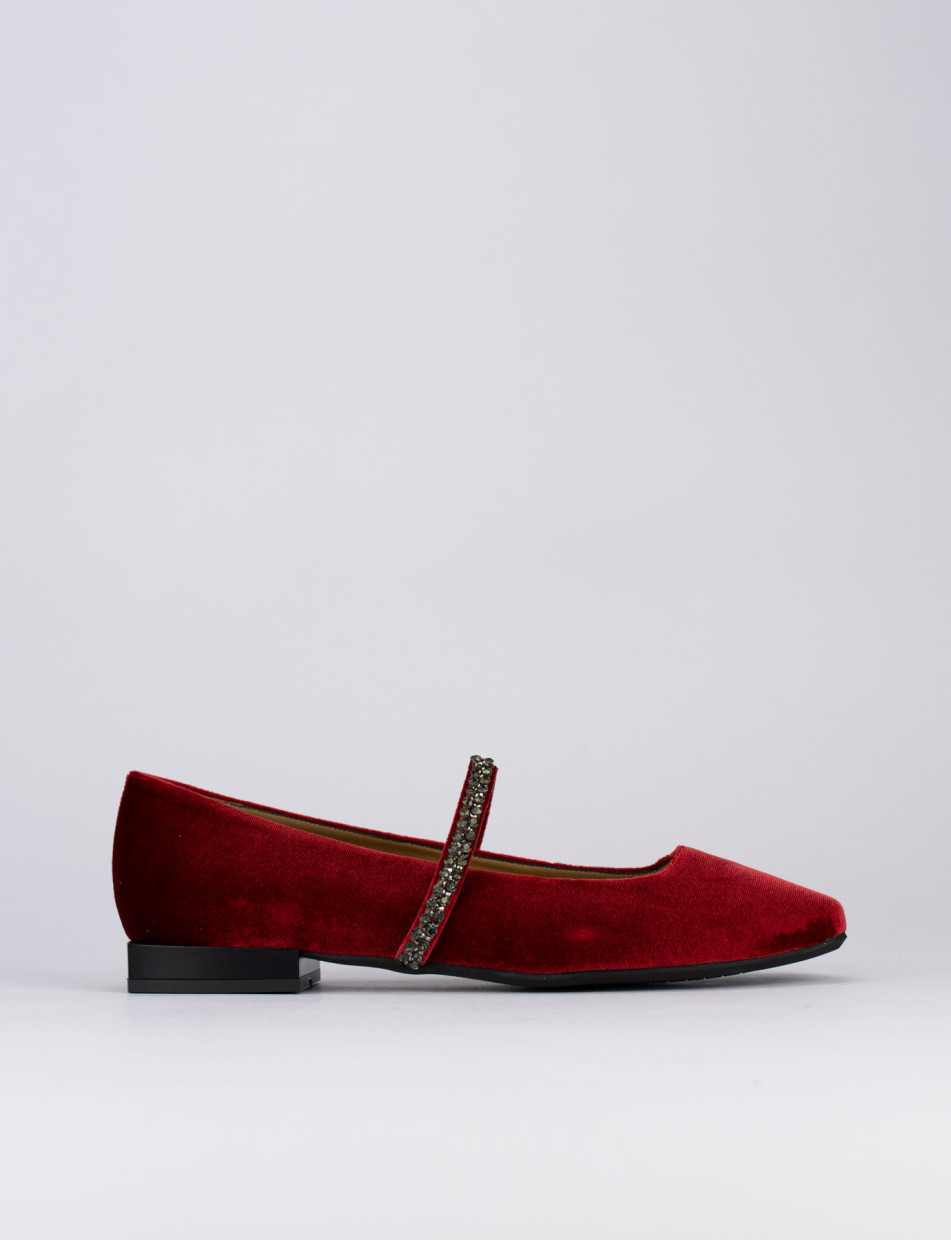 Flat shoes heel 1 cm red velvet