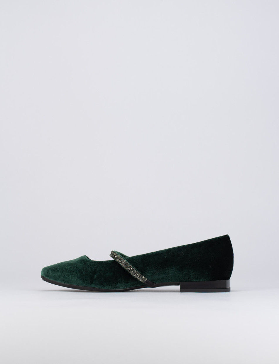 Flat shoes heel 1 cm green velvet