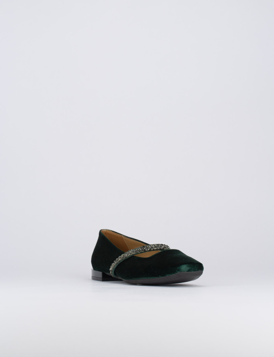 Flat shoes heel 1 cm green velvet