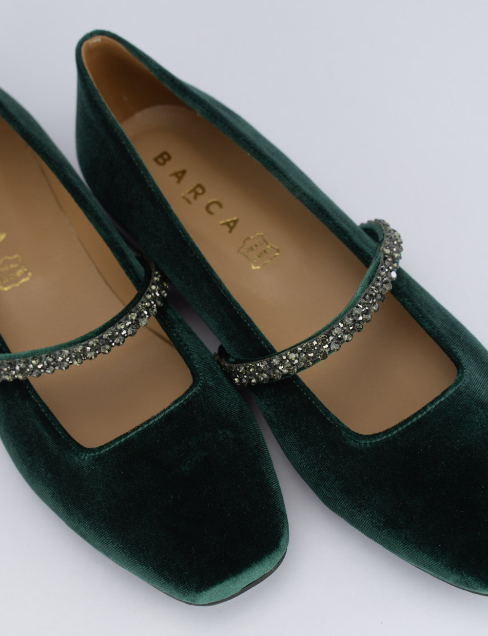 Flat shoes heel 1 cm green velvet