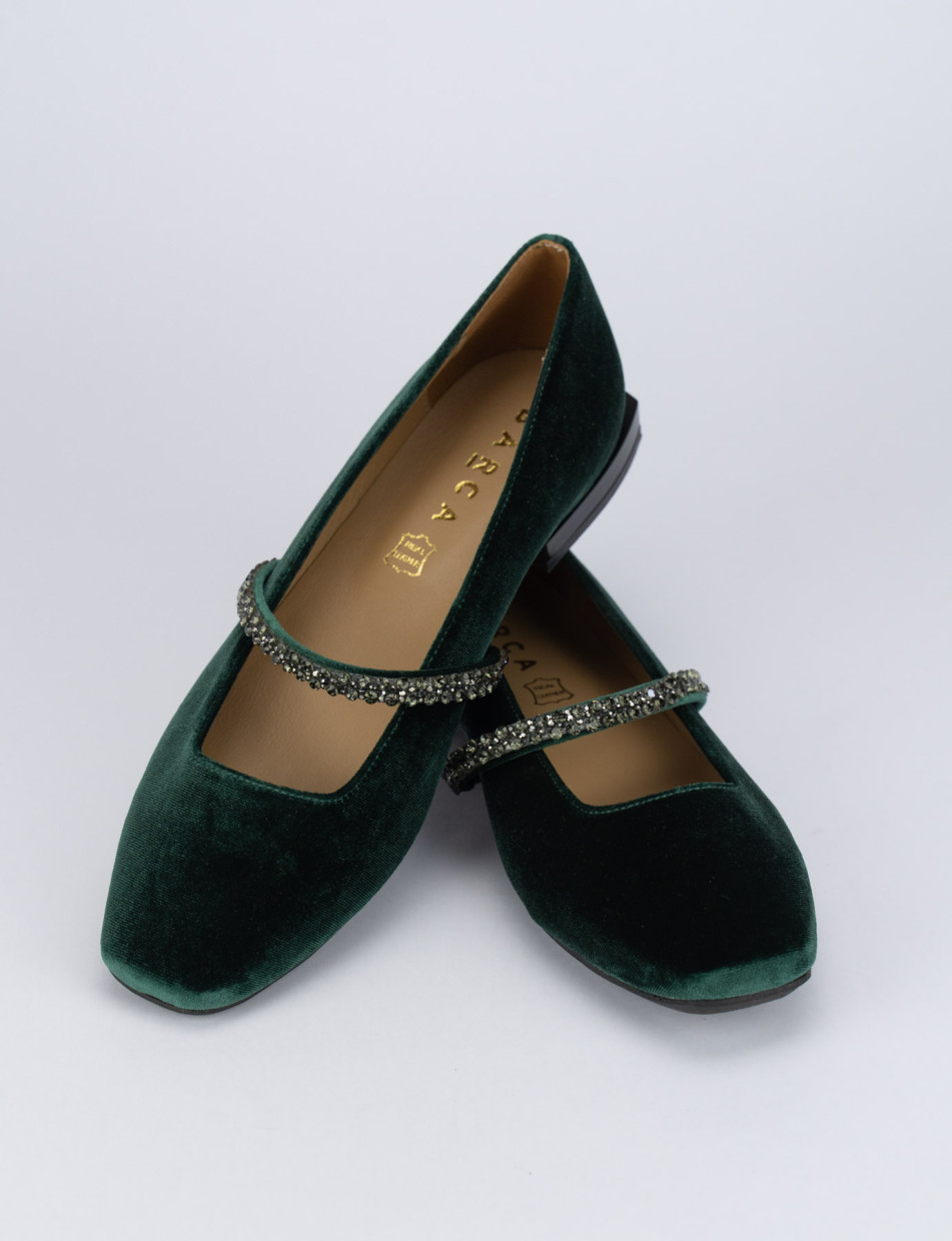 Flat shoes heel 1 cm green velvet