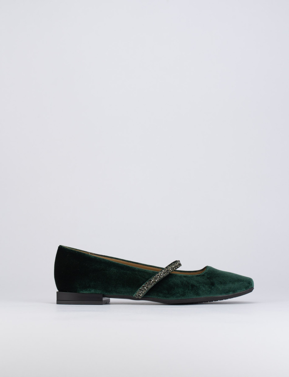 Flat shoes heel 1 cm green velvet
