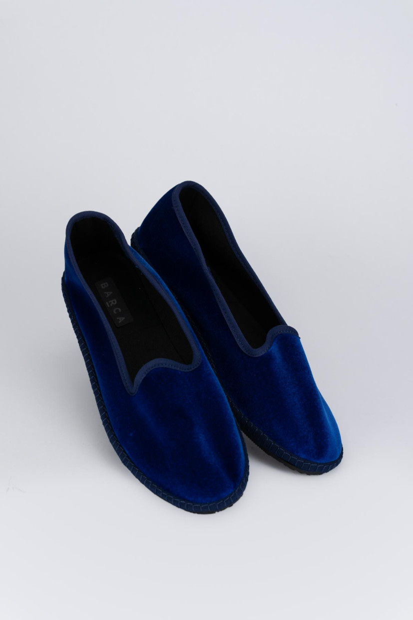 Flat shoes heel 1 cm blu velvet