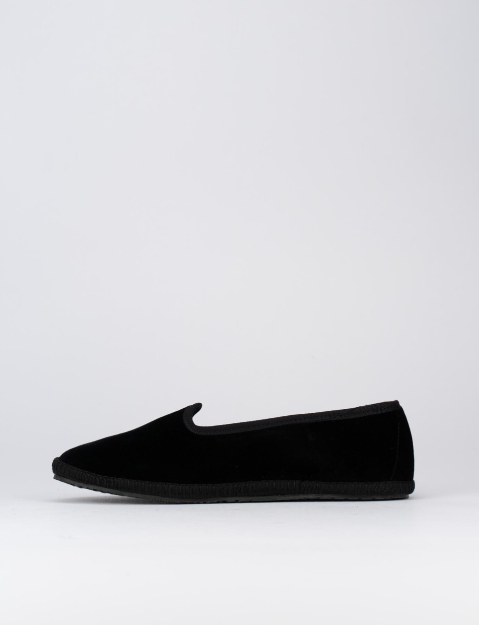 Flat shoes heel 1 cm black velvet