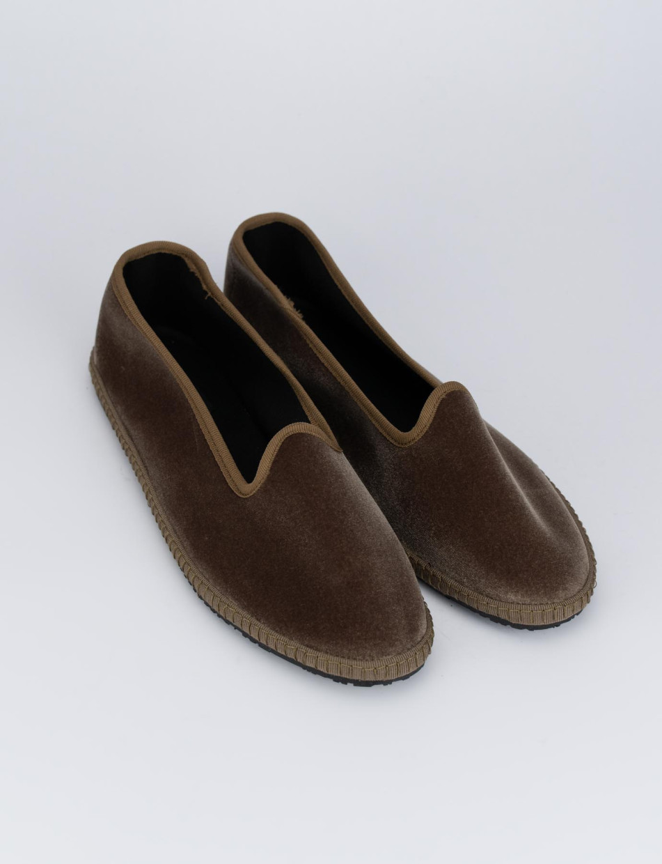 Flat shoes heel 1 cm dark brown velvet
