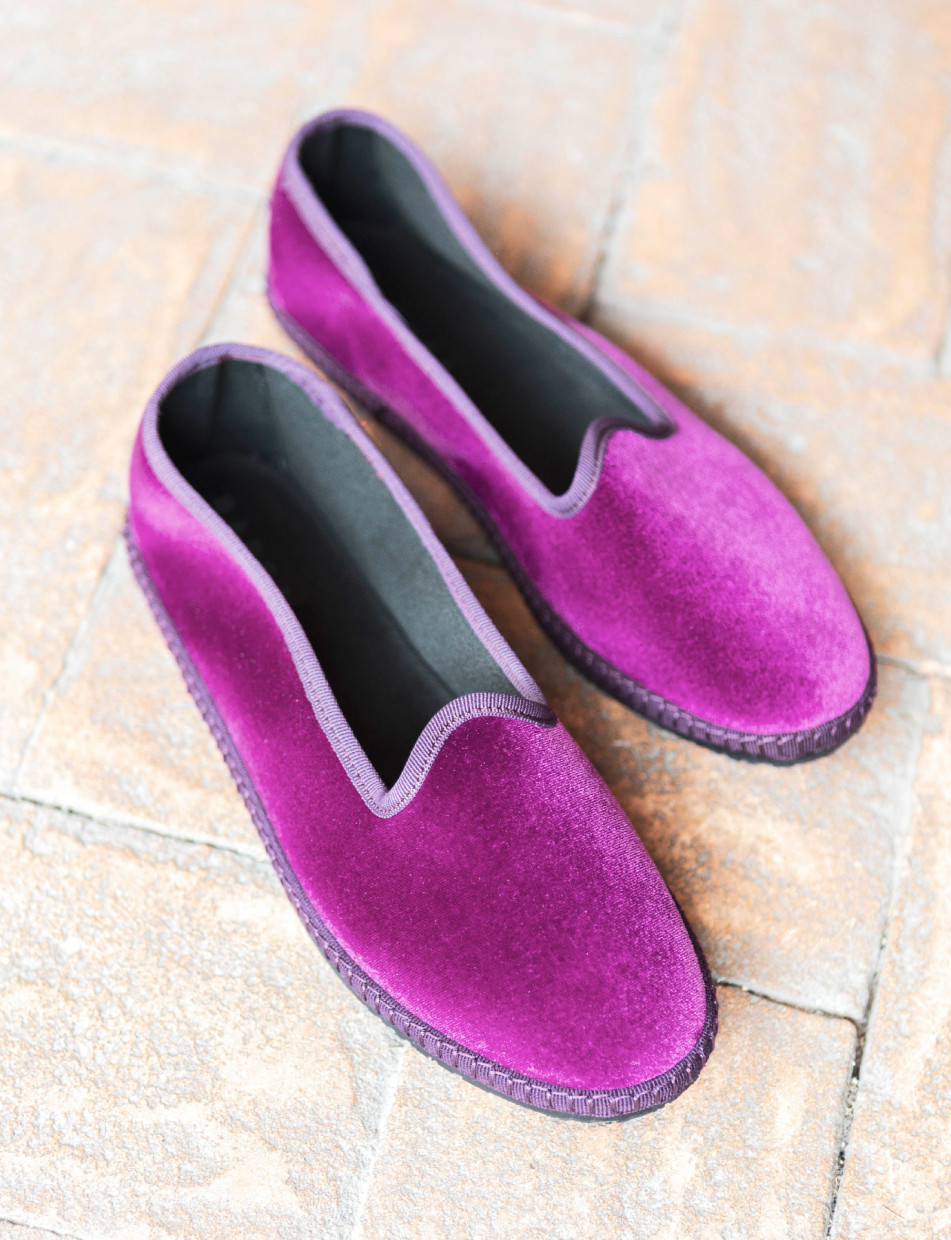 Flat shoes heel 1 cm violet velvet