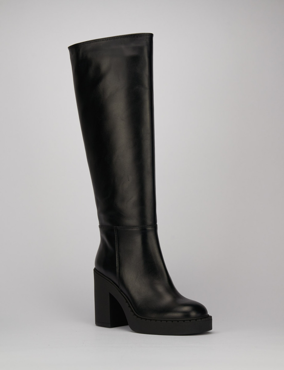 High heel boots heel 5 cm black leather