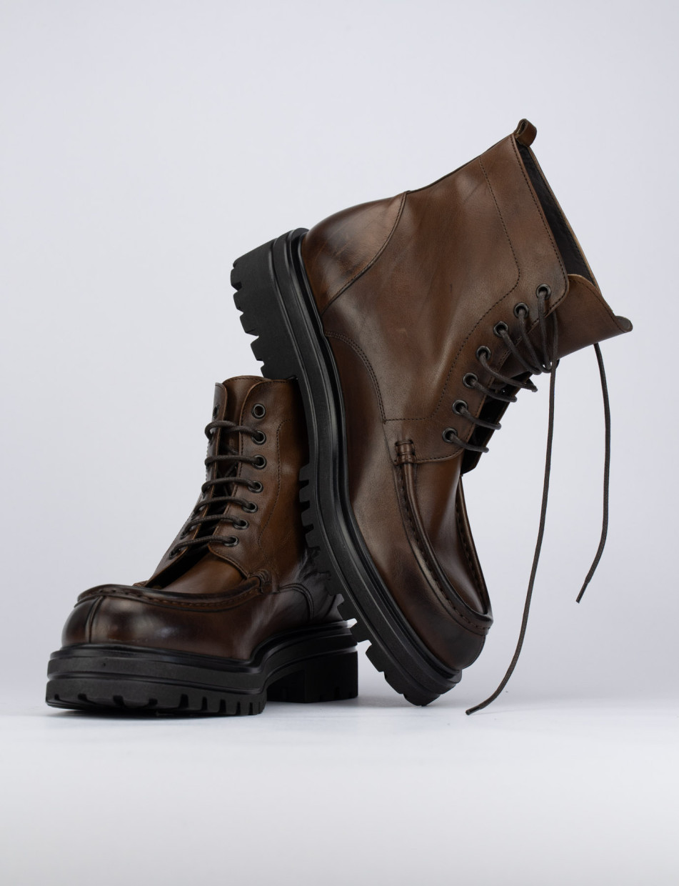 Combat boots man heel 1 cm brown leather Barca Stores
