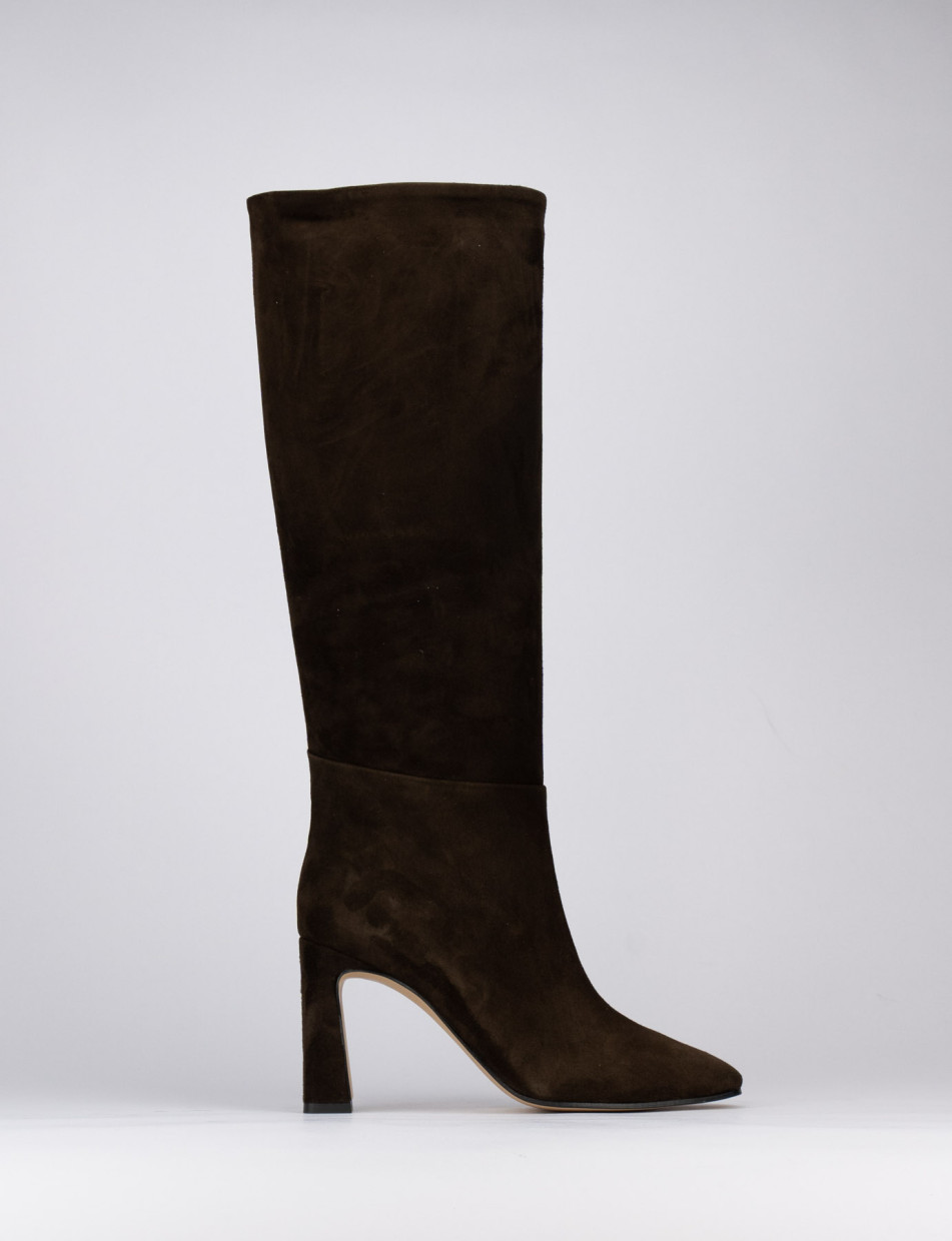 High heel boots heel 9 cm dark brown chamois