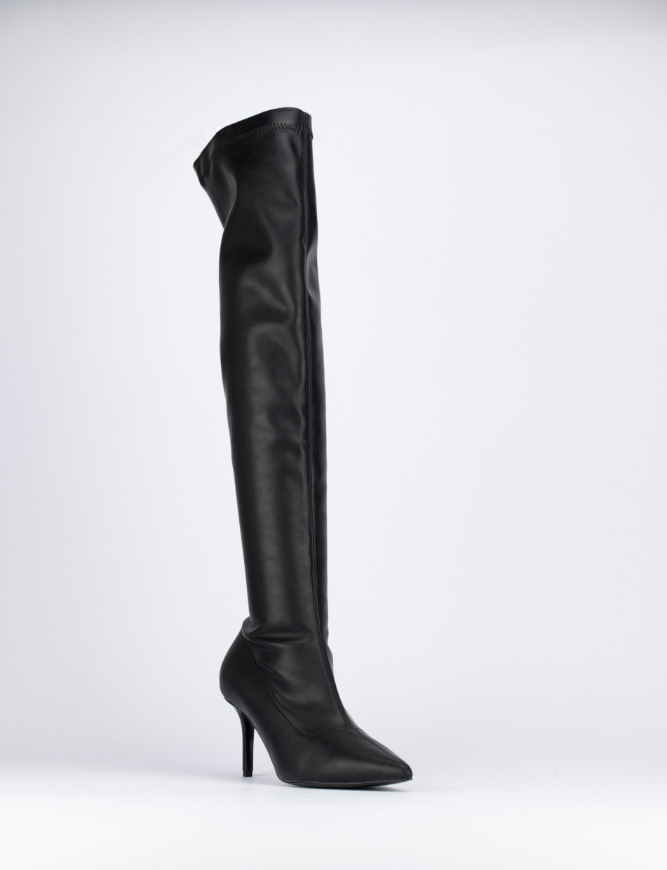 High heel boots heel 9 cm black leather