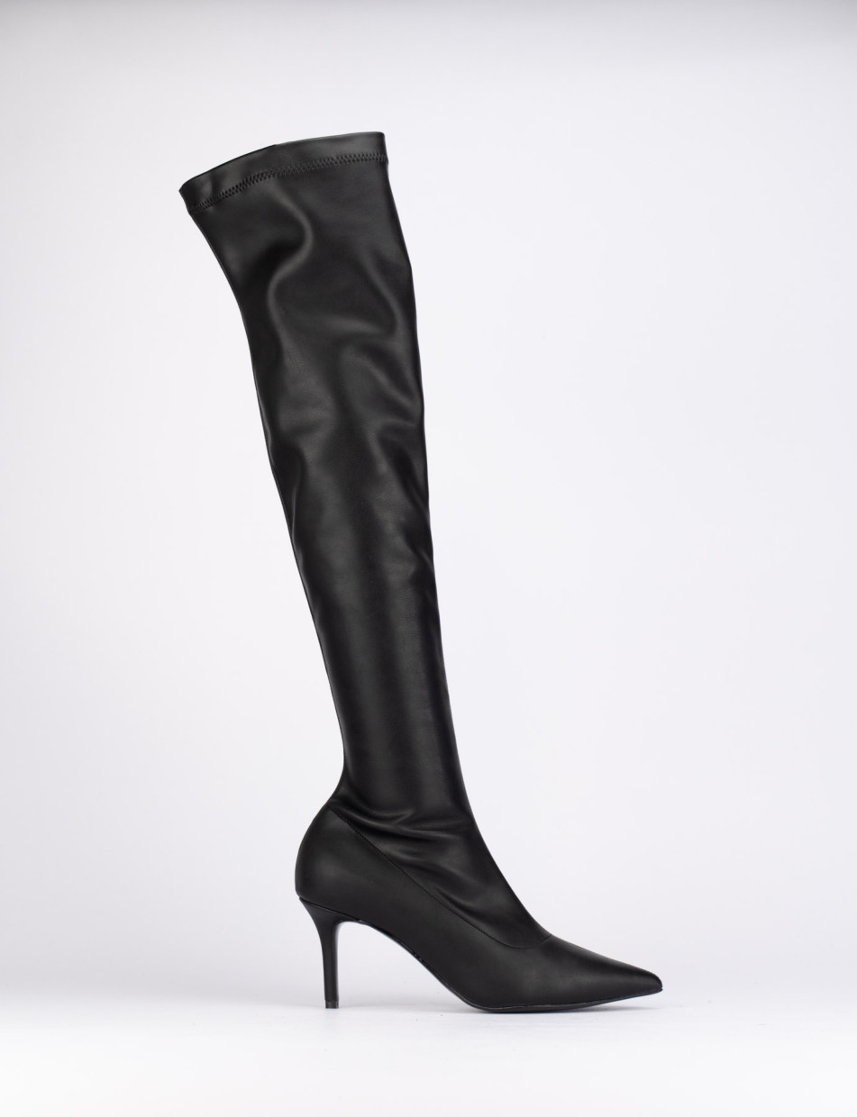 High heel boots heel 9 cm black leather