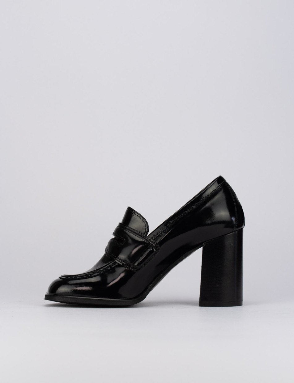 Mocassino tacco 9 cm nero pelle