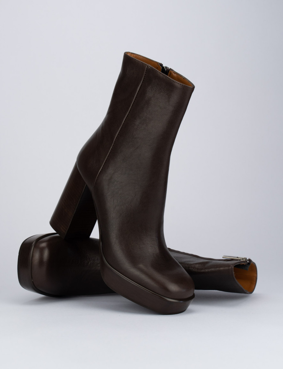 Black leather booties online with brown heel
