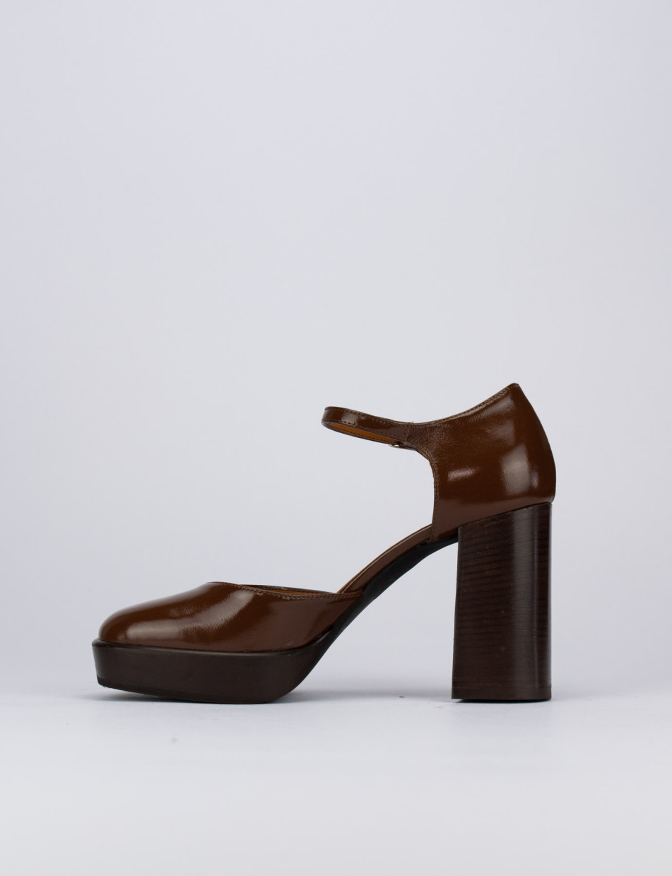 Pumps woman heel 9 cm dark brown leather Barca Stores