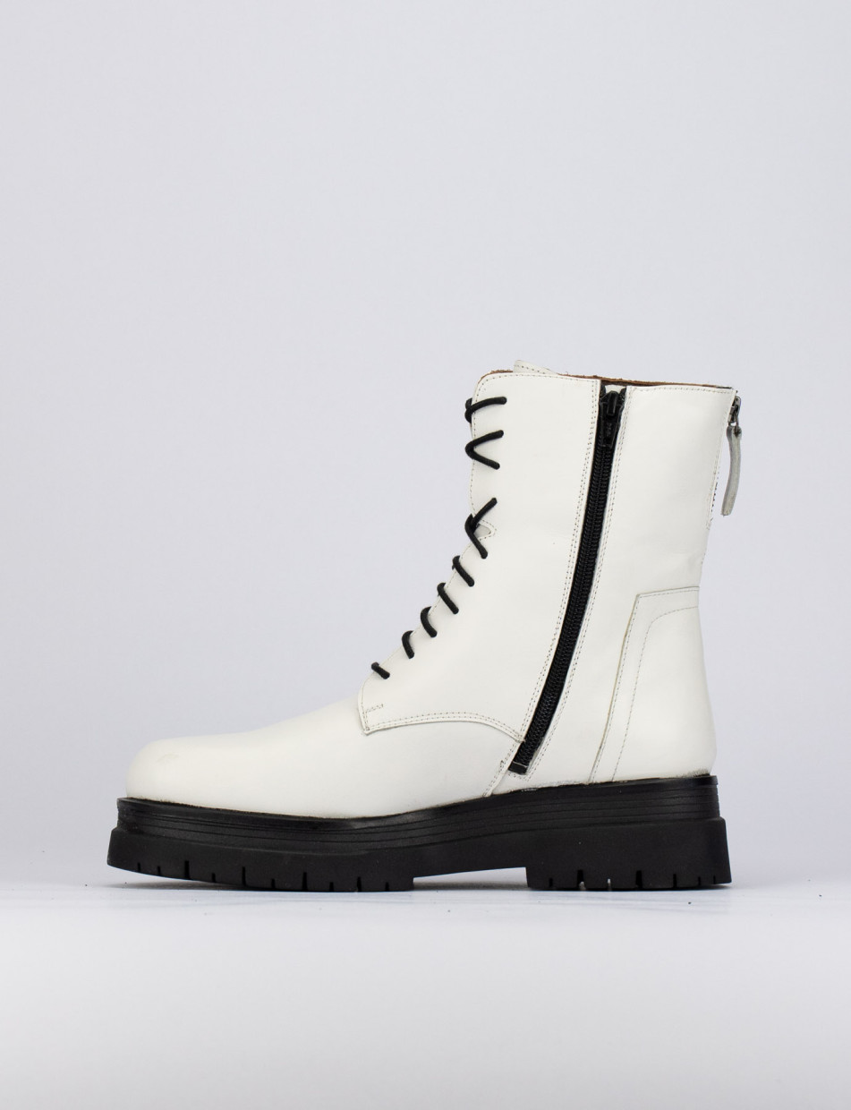 Combat boots heel 1 cm white leather