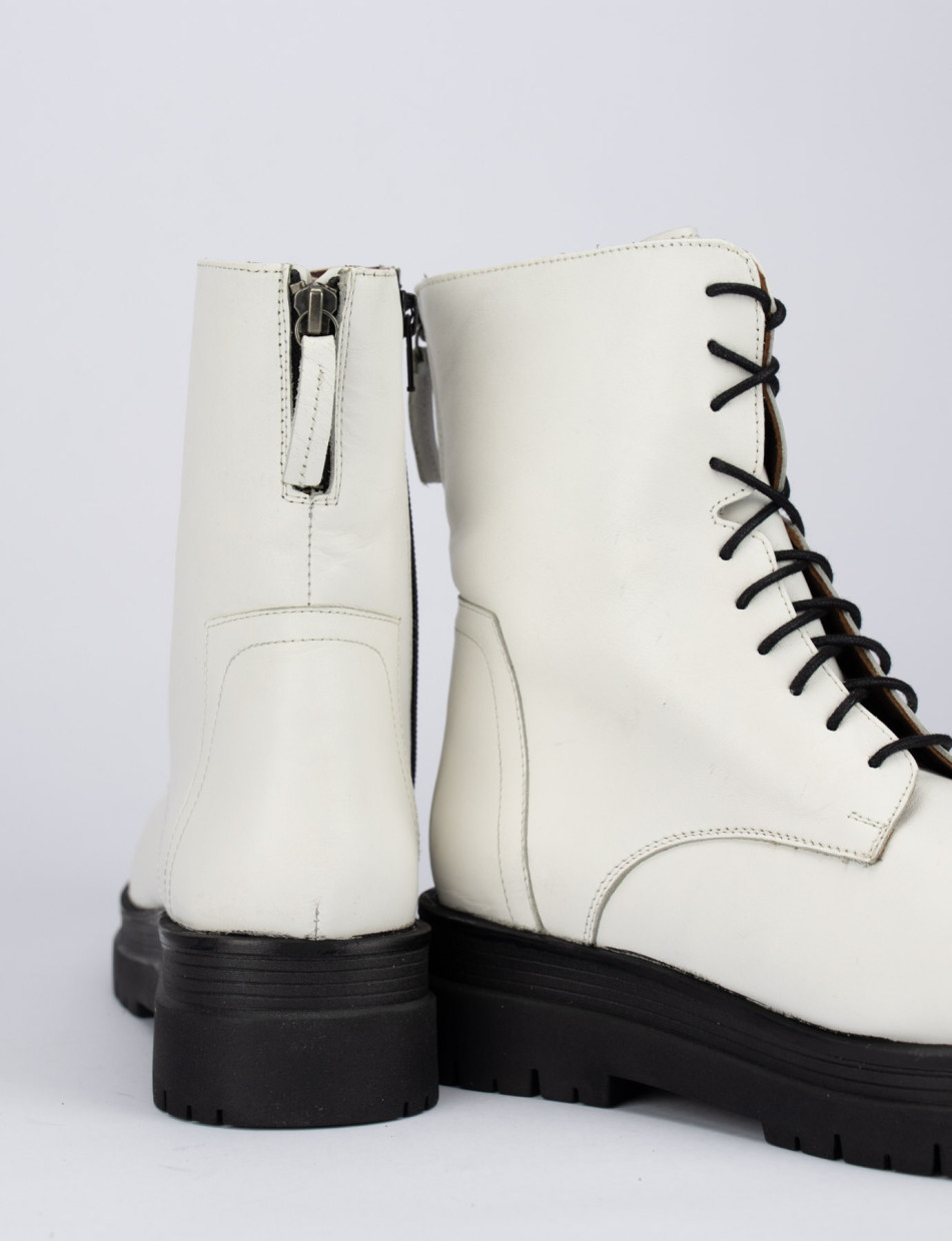 Combat boots heel 1 cm white leather