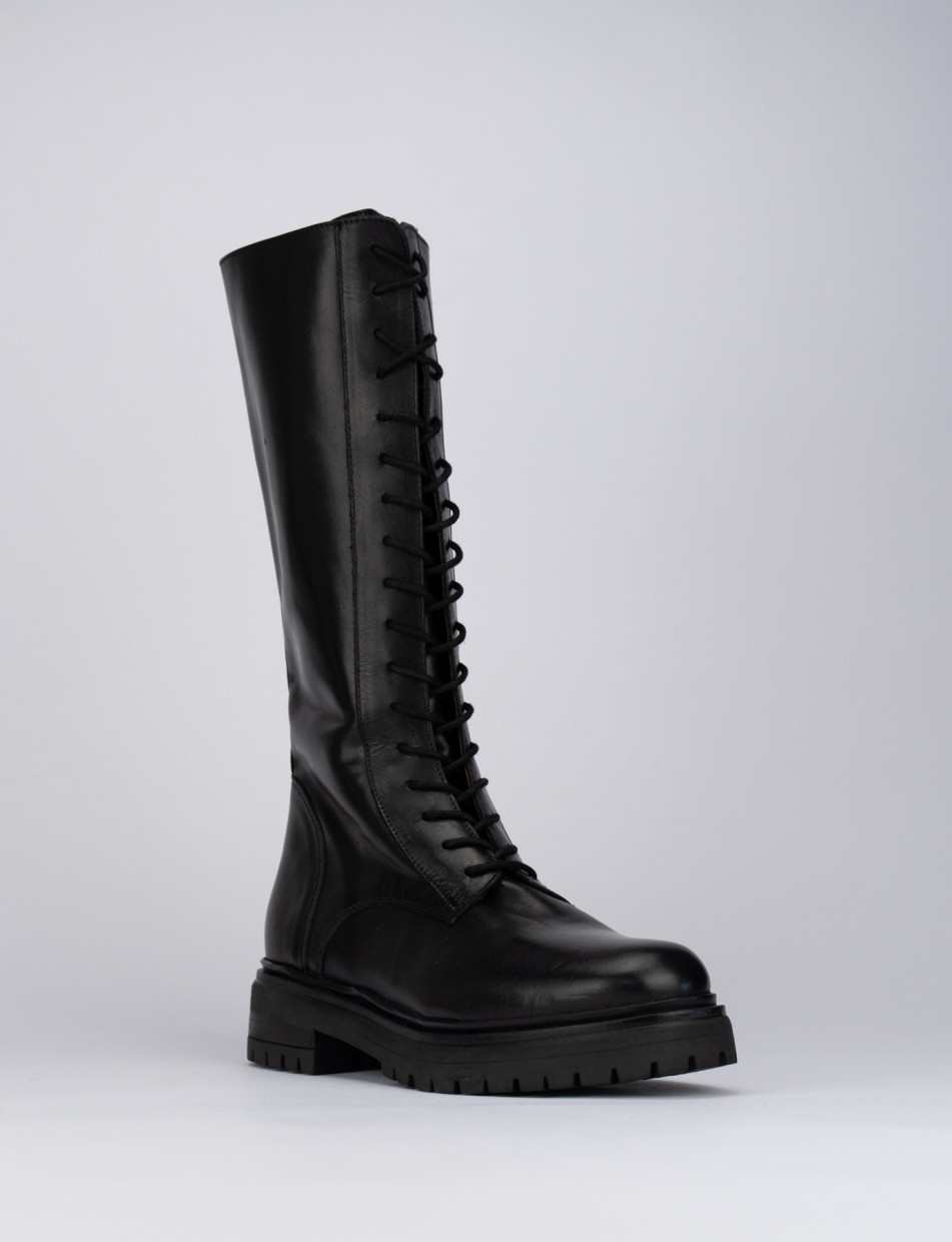 Combat boots heel 1 cm black leather