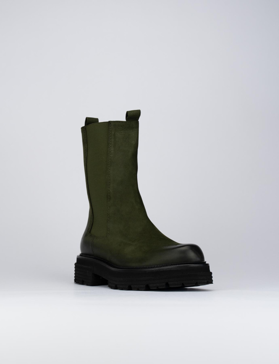 Low heel ankle boots heel 2 cm green nabuk