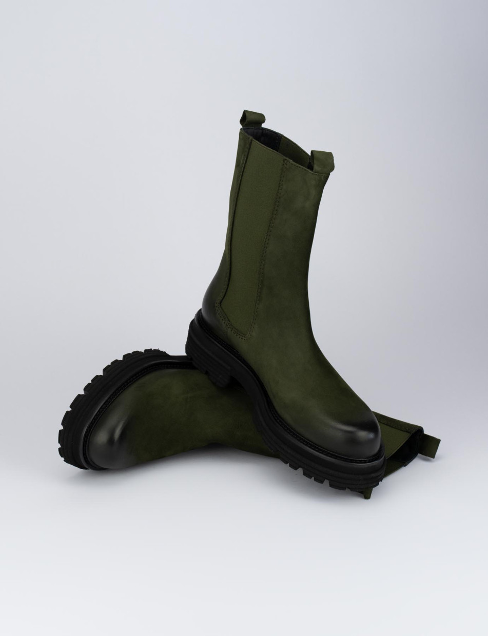 Low heel ankle boots heel 2 cm green nabuk