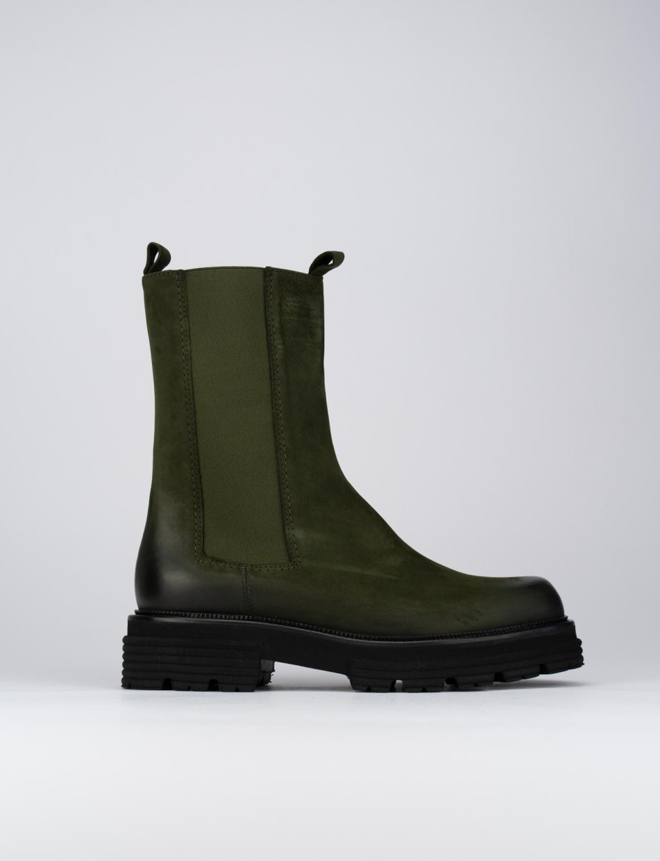 Low heel ankle boots heel 2 cm green nabuk