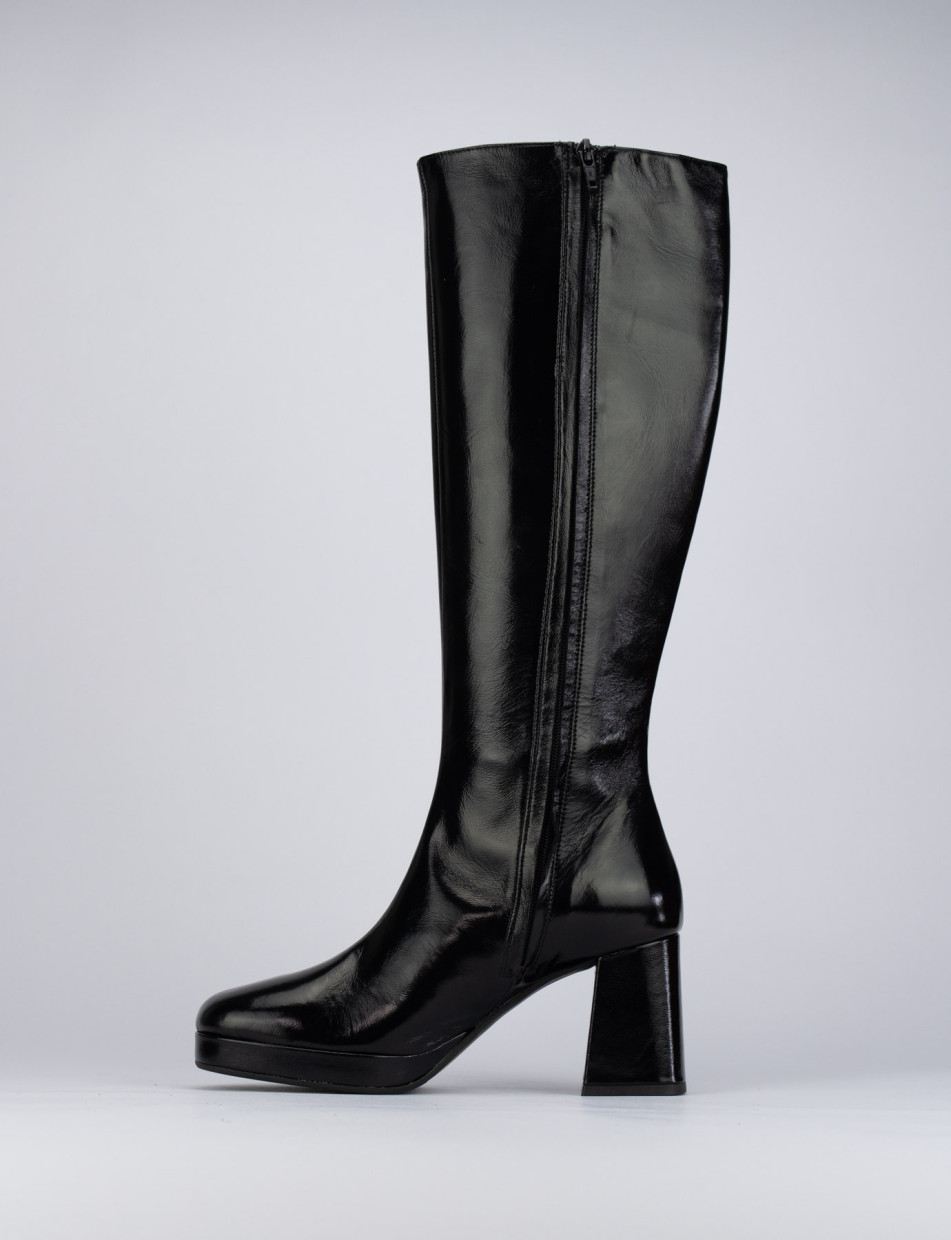 High heel boots heel 8 cm black leather