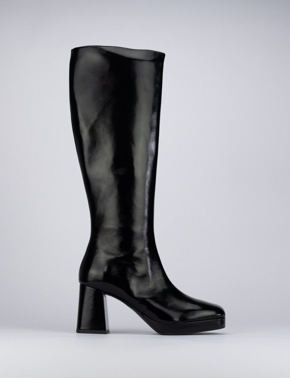 High heel boots heel 8 cm black leather