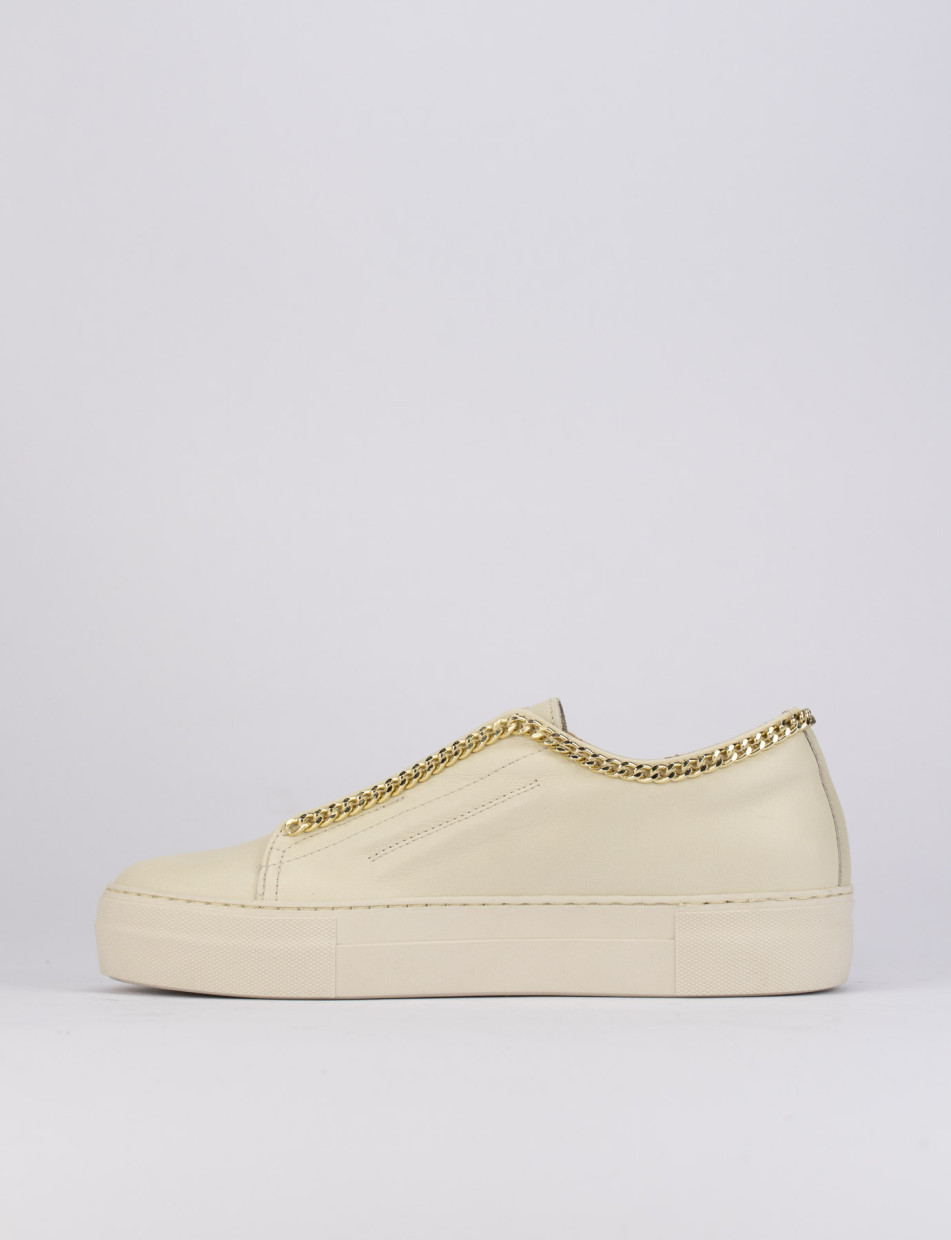 Sneakers tacco 1cm pelle beige