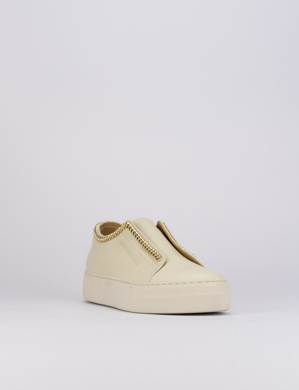 Sneakers tacco 1cm pelle beige