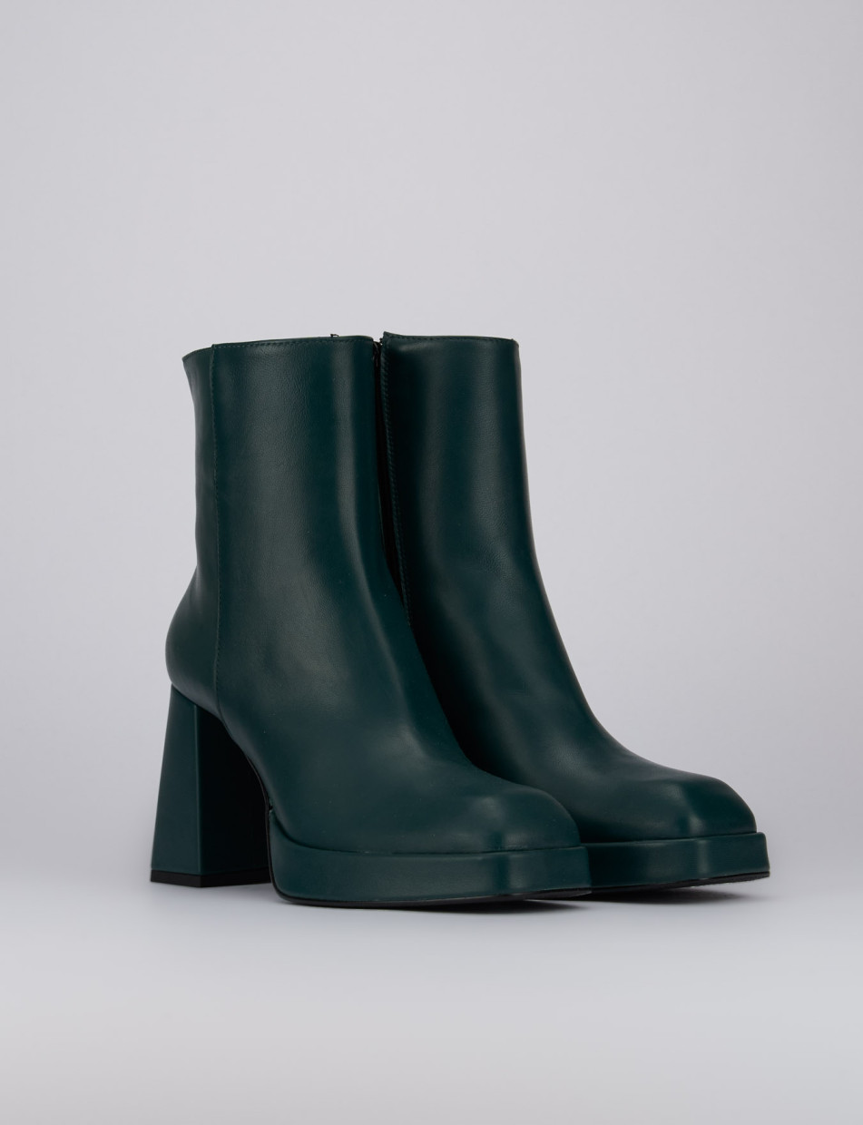 High heel ankle boots heel 9 cm green leather