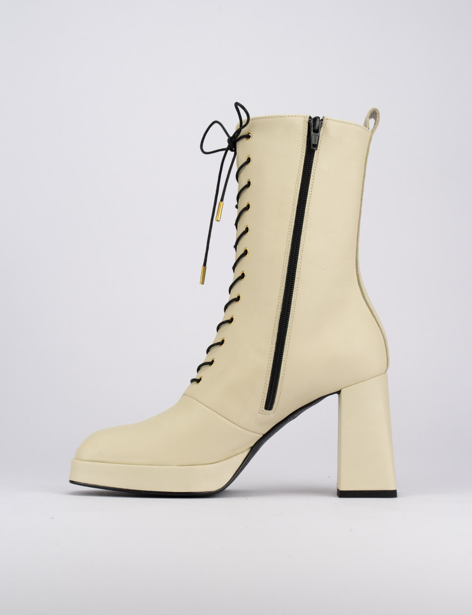 High heel ankle boots heel 9 cm beige leather