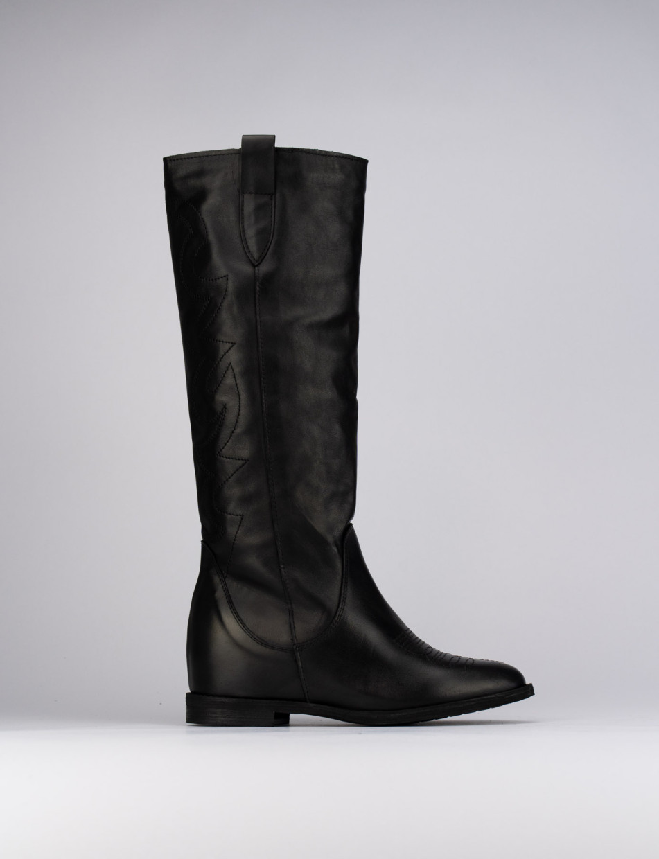 Low heel boots heel 1 cm black leather