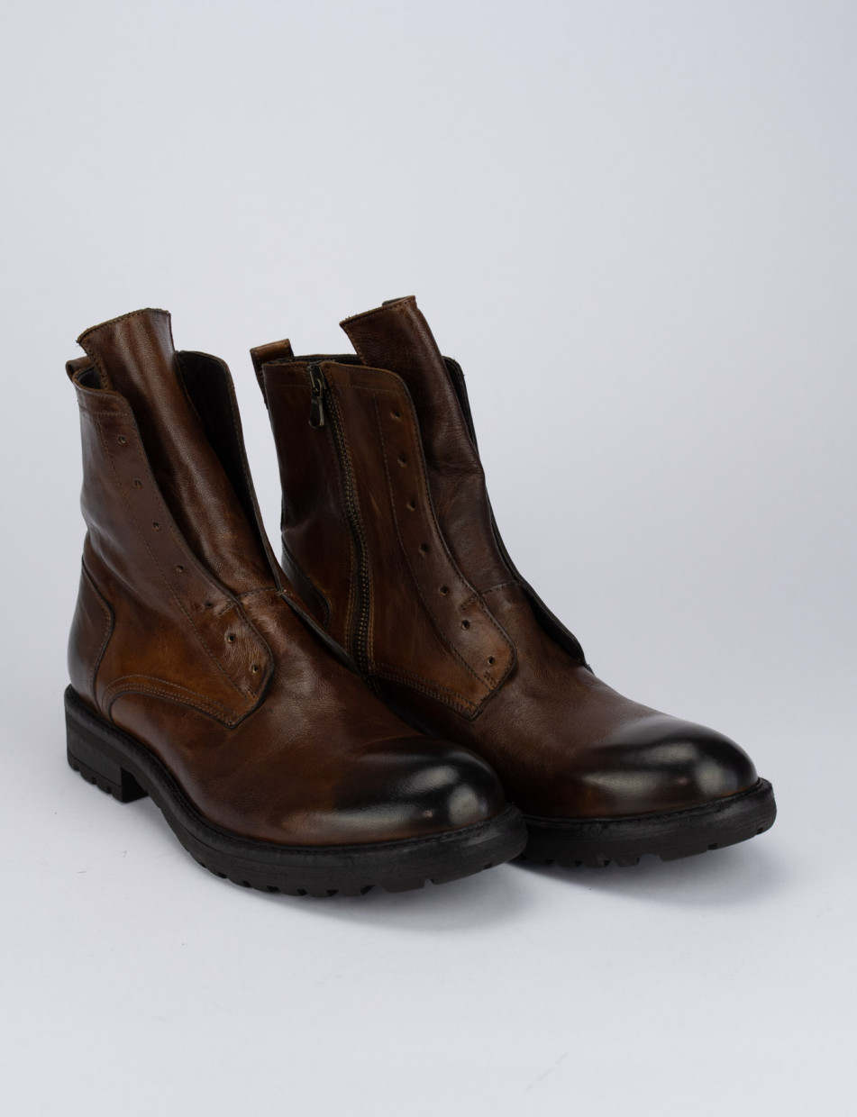 Combat boots man heel 1 cm brown leather Barca Stores