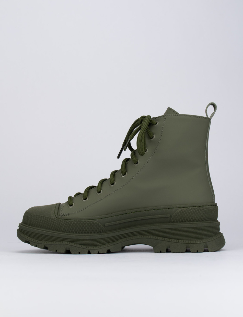 Combat boots heel 1 cm green leather